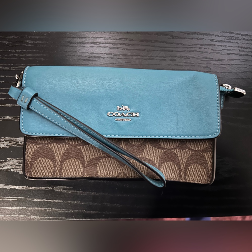 Coach Blue and Brown Clutch Wristlet